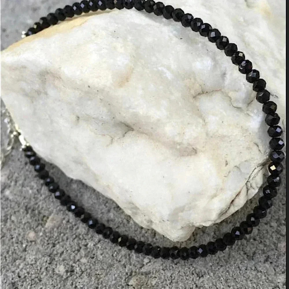 Black Spinel Bracelet, Black Ankle Bracelet, Sparkling Ankle Bracelet - Picture 3 of 3